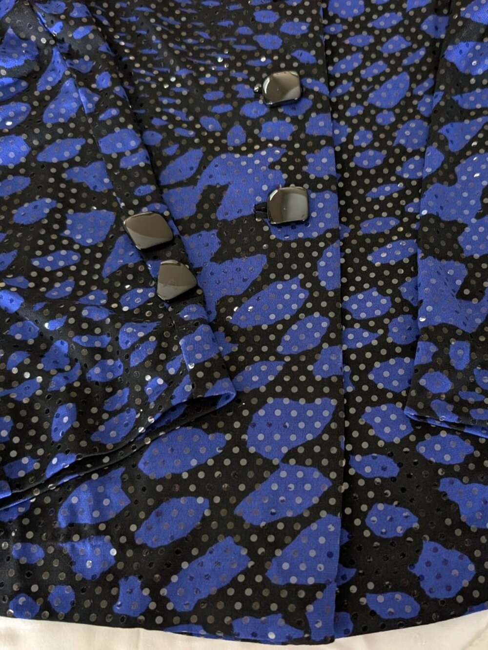 CLARA SUN WOO Jacket L Blue Black Sequin Button Shine Evening Designer - Picture 3 of 10